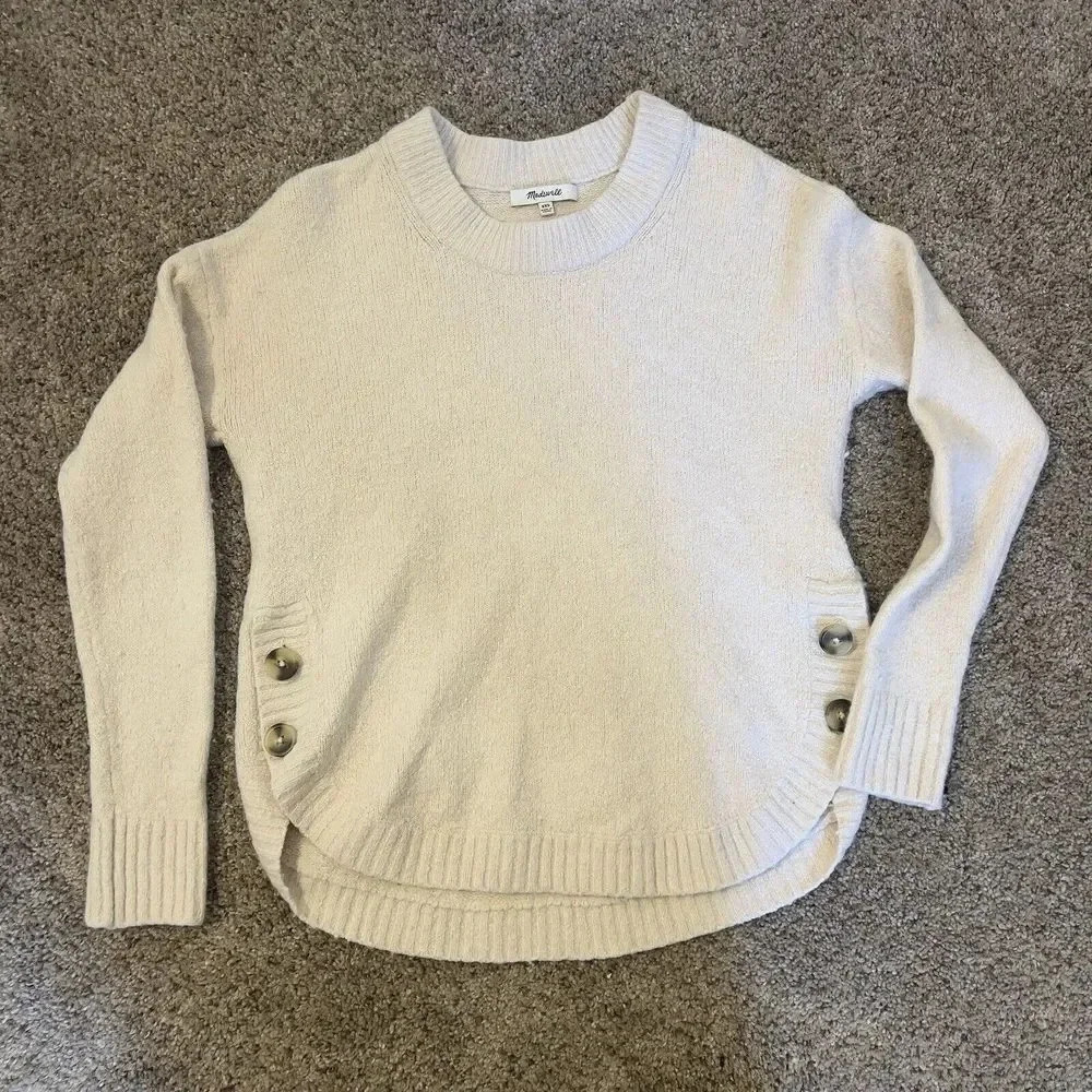 Madewell Women's XXS Sweater Cream Cozy Merino Wool Blend Oversize Scoop Neck‎